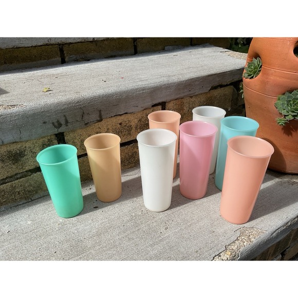 Tupperware Other - Tupperware Pastel Plastic Cups Set of 8 Pink Peach Blue Beige